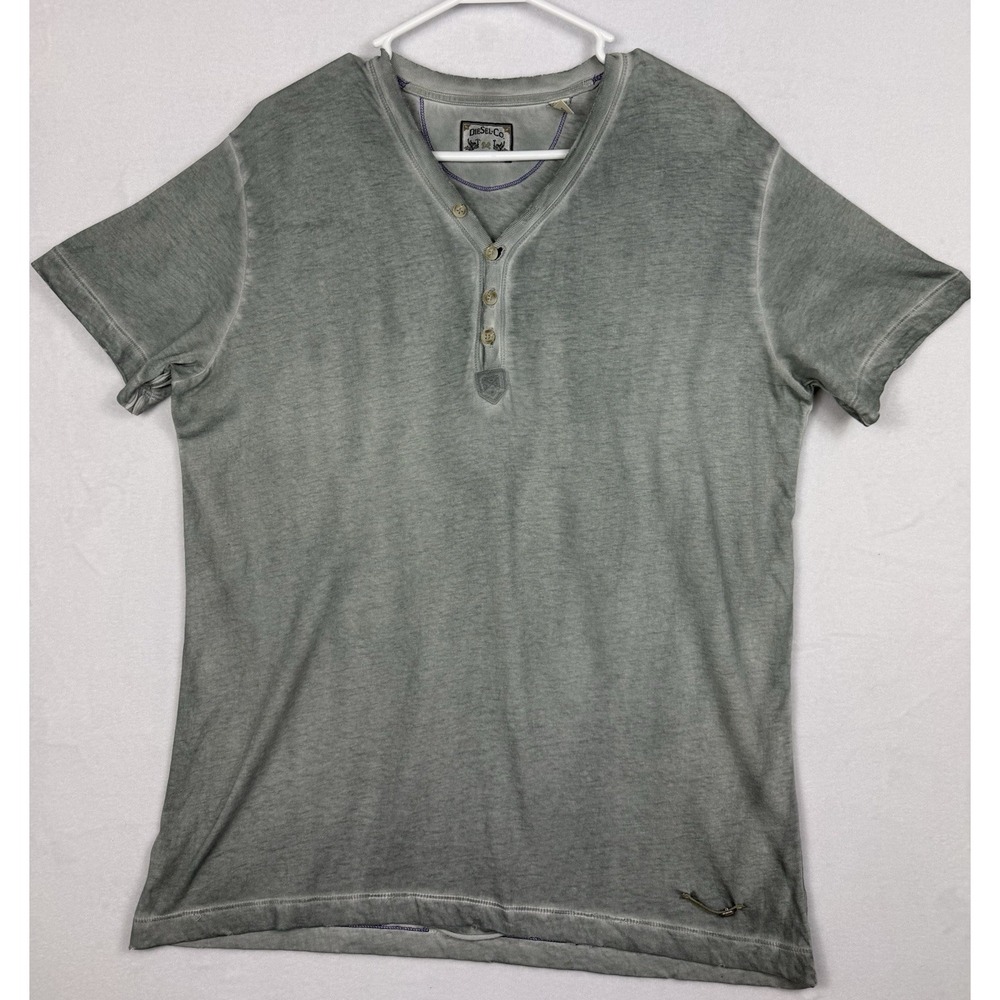 Vintage Diesel-Co Henley Shirt Men's Gray Short Sleeve 4 Button Y2K Workwear XL